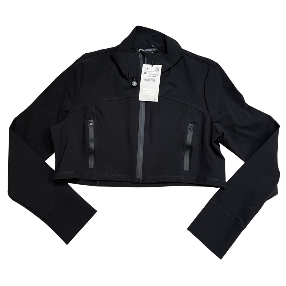 Zara XXL‎ Nylon Blend Cropped New w/Tags Full Zipper Back Black